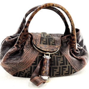 Fendi Spy Bag 8BR511 Zucca Cacao Brown Tortuga Leather 2006 Authentic Vintage